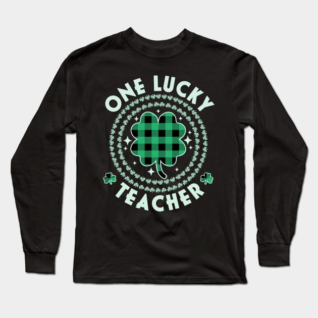 One Lucky Teacher Green Plaid Shamrock St Patrick's Day Long Sleeve T-Shirt by OrangeMonkeyArt